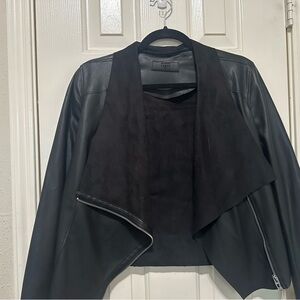 Blank NYC Black Leather Jacket with Draped Front